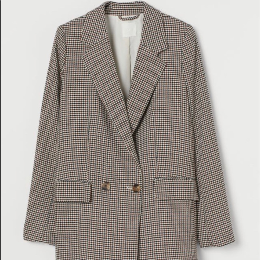 Oversized Double Breasted Checked Blazer S 38 New